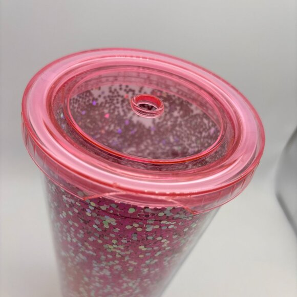 Dunkin Donuts I Love Dunkin Heart Glitter Coffee Cup Missing Straw Pink 24 oz - Picture 10 of 16